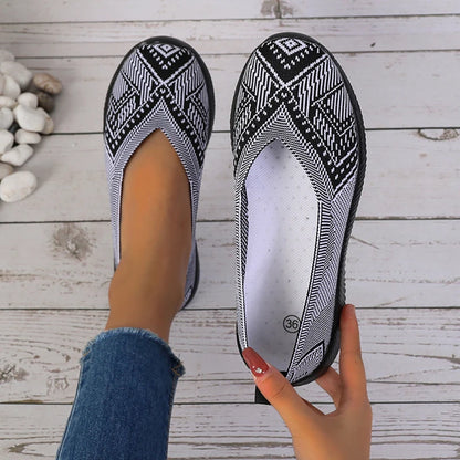 ZOKI Fashion Striped Loafers Shoes Women Summer Slip-on Breathable Knitting Flats Woman Comfort Non-slip Soft Bottom Sneakers