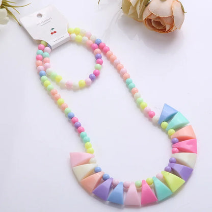 2pcs/set Candy Color Beads Cute Flower Rainbow Necklace Bracelet Sets for Kids Party Jewelry Girl Birthday Gift