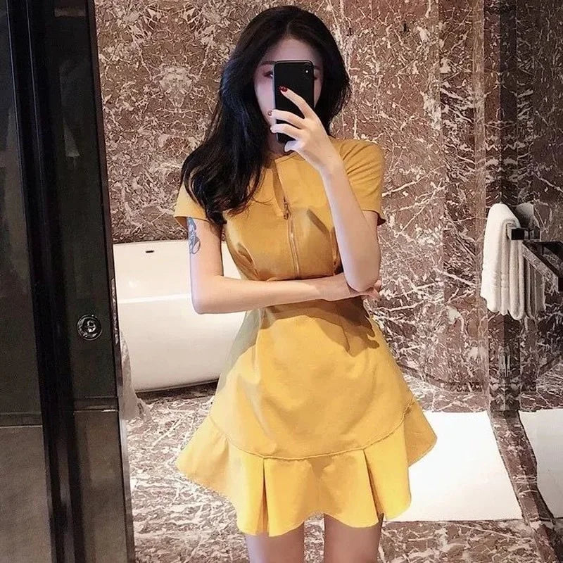 Short Yellow Mini Women's Dress Black Clothing Female Dresses 2024 Promotion Harajuku Cheap Casual Offer Trend Unique Y2k Retro