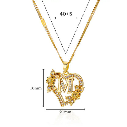 Zircon Flower Heart Initials Necklaces For Women Stainless Steel Heart Lover Gold Color Letter Chain Collar Necklace Jewelry