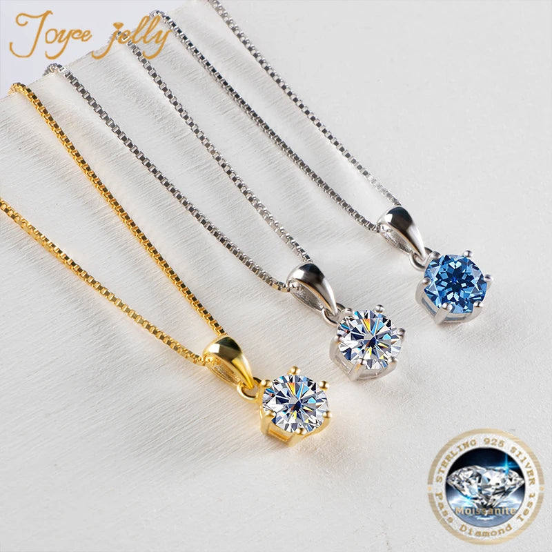 JoyceJelly 1 CT Real Moissanite Pendant Necklace For Women Royal Blue Color Moissanite 925 Sterling Silver Wedding Fine Jewelry