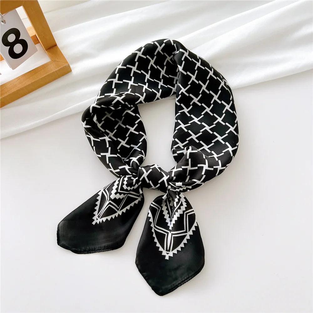 2023 New Print Silk Satin Headkerchief Women Luxury Design Neck Tie Scarf Female Hair Hand Wrist Foulard Shawl Hijab Bandana