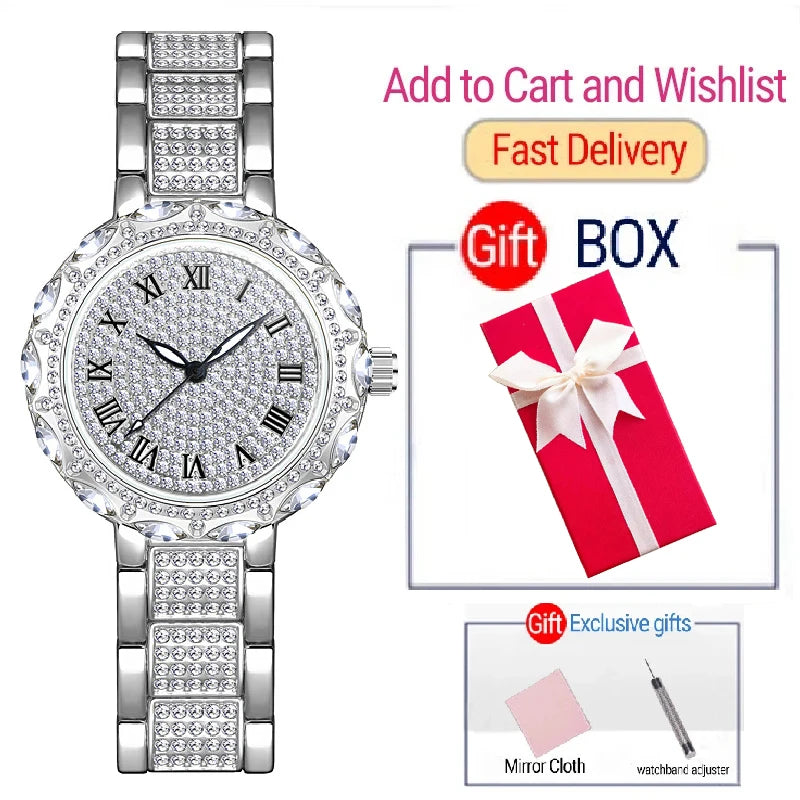 Rhinestone Women Watches Stainless Steel Crystal Ladies Quartz Watch Women Dress Clock Dropshiping montre femme