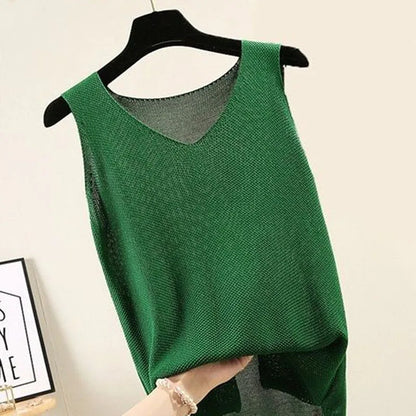 Blusas Mujer De Moda 2024 Blouse Women Summer Sleeveless Knitted Blouse Shirt Women Clothes V-neck Blouse Women Tops Shirts C855