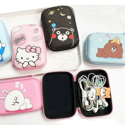 Kawaii Sanrio Hello Kitty Kuromi Pochacco Data Cable Protection Bag Mobile Phone Charger Earphone USB Portable Storage Box Gift