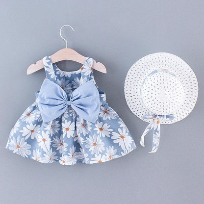 (Girls 0-3 Years Old) Summer New Girls Dress Floral Print Little Fresh Everyday Sweet Princess Dress with Bow