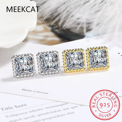 2CT D VVS1 Asscher Cut Moissanite Earrings For Women S925 Silver Classic 4 Prongs Diamond Ear Studs Sparkling Fine Jewelry