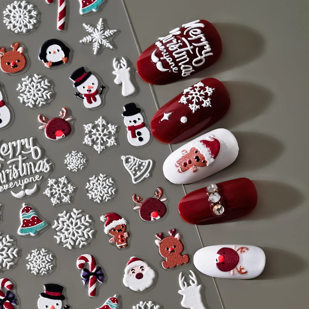 Christmas 5D Embossed Snowman Snowflakes Nail Art Stickers 8*10cm