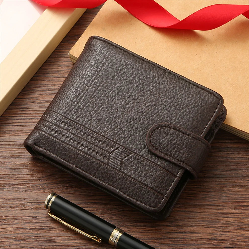 New Men Short Bifold PU Leather Wallet