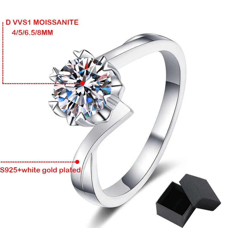 Luxury 0.3-2 Carat 100% Real Moissanite Ring Gold Plated S925 Solid Silver