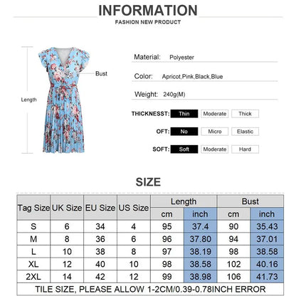 Bohemian Women Print Dress Summer V-Neck Butterfly Sleeve Pleated Dress Boho Casual Fashion Ruffled Sleeveless Vacation Dress