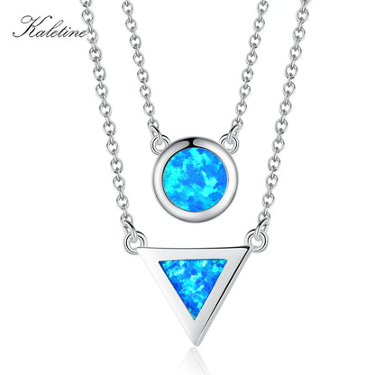 KALETINE Charm 925 Sterling Silver Necklace Blue Opal Africa Map Round Pendant Necklace For Women Fine Jewelry Accessories Gifts