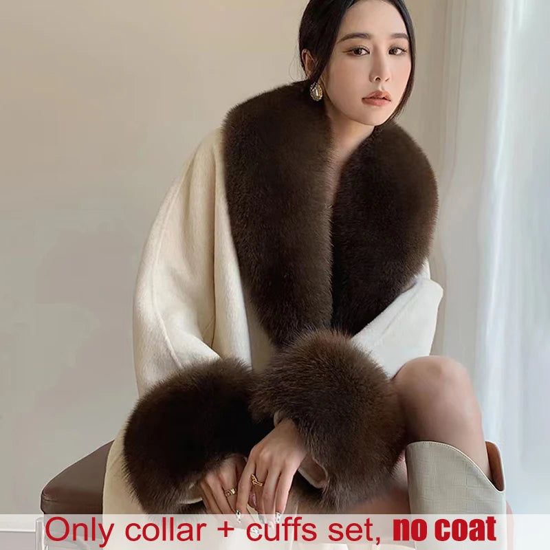 Winter Natural 100% Real Fox Fur Scarf And Cuff Set Russian Women Clothes Neck Warm Luxury Coat Scarves Fashion Fur Shawl Wraps