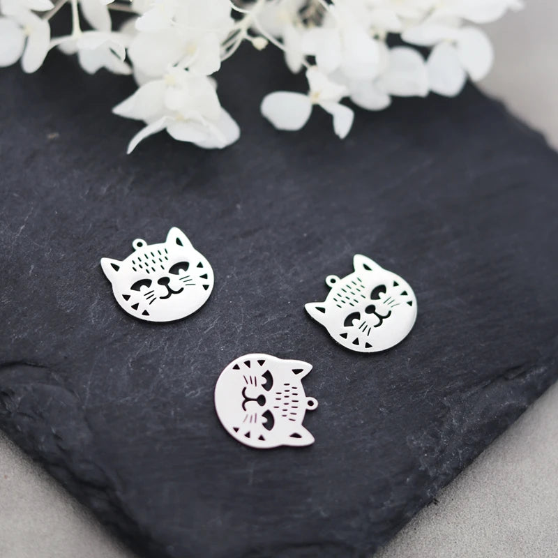 3pcs Cute Kitten DIY Bracelets Stainless Steel Pendant Charms for Jewelry Making Earrings Women Craft Delicate Cat Accessories