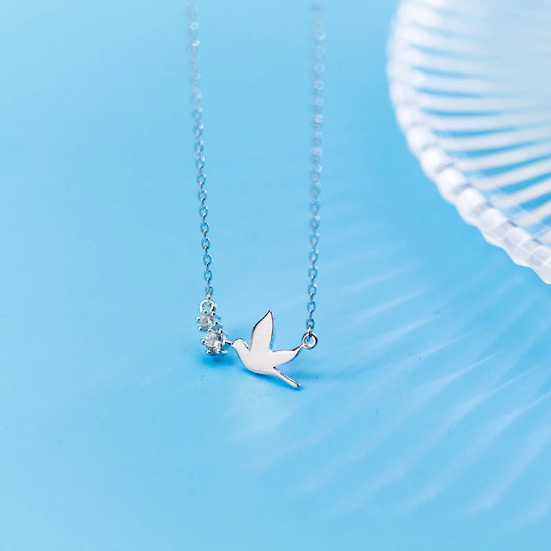 TrustDavis Real 925 Sterling Silver Necklace Fashion Sweet Dove CZ Clavicle Necklace For Women Mother's Day Jewelry Gift DS965