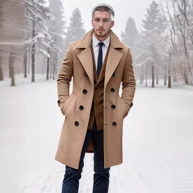 2024 Autumn and Winter High-quality Thick Long Double Breasted Men's Woolen Coat Slim Fit Woolen Coat