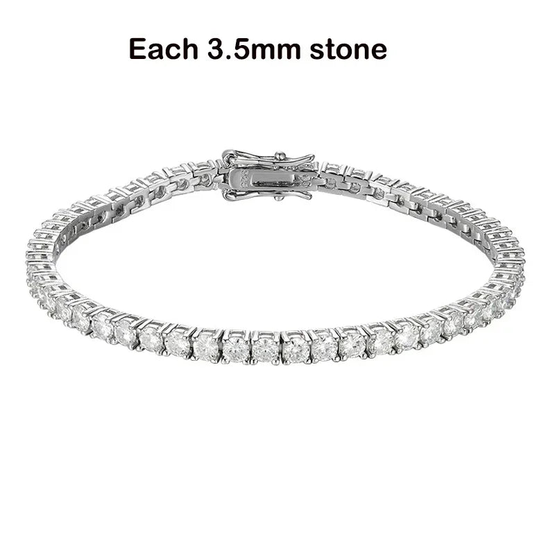 2-6.5mm Real Moissanite Tennis Bracelet  100% 925 Sterling Silver Wedding Jewelry