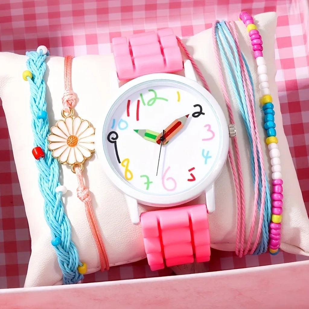 New Women's Watch Bracelet Set Lady Digital Quartz  & 5PCS Colourful   Gift for Women  Girls