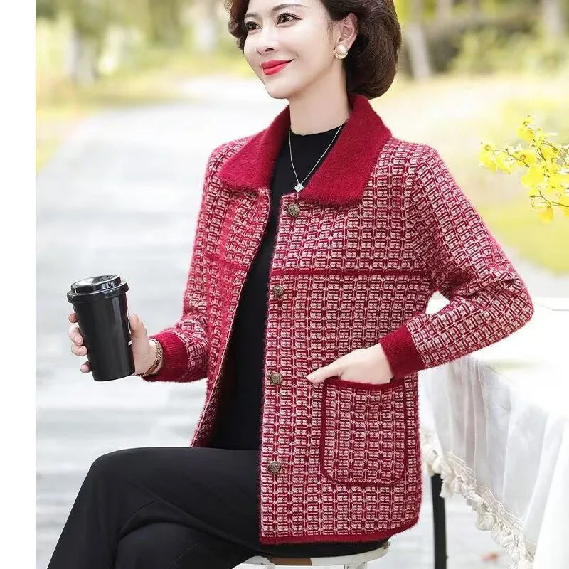 2025 New Mother Women's Autumn Coat Middle-aged Elderly Female Autumn Winter Short Jacket With Noble Cardigan Short Overcoat