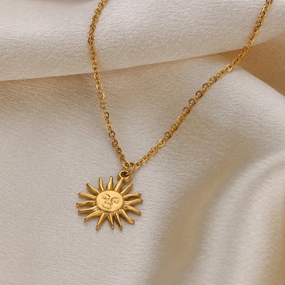 Stainless Steel Geometric Necklace For Women Sun Sunflower Pendant Clavicle Chain Fashion Aesthetic Jewelry Accessories Femme