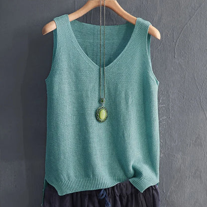 Blusas Mujer De Moda 2024 Blouse Women Summer Sleeveless Knitted Blouse Shirt Women Clothes V-neck Blouse Women Tops Shirts C855