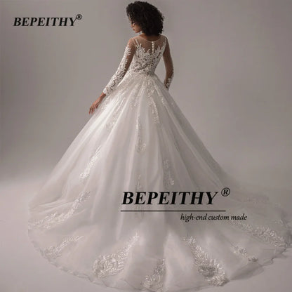 BEPEITHY Customized Lace Wedding Dresses For Women 2023 Spring Princess O Neck Long Sleeves Bridal Ball Gown Vestidos De Novias