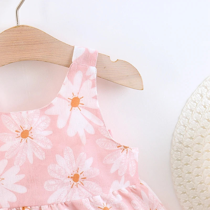 Summer Baby Girl Newborn Strap Dress Little Daisy Bow Baby Princess Dress Girl Children's Wear Comes With Same Hat