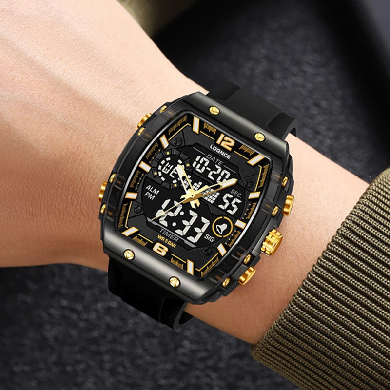 High Quality Men Dual Display Watches For Men Sports Wrist Watches Quartz Chronograph Silicone Band Male Clock relogio masculino