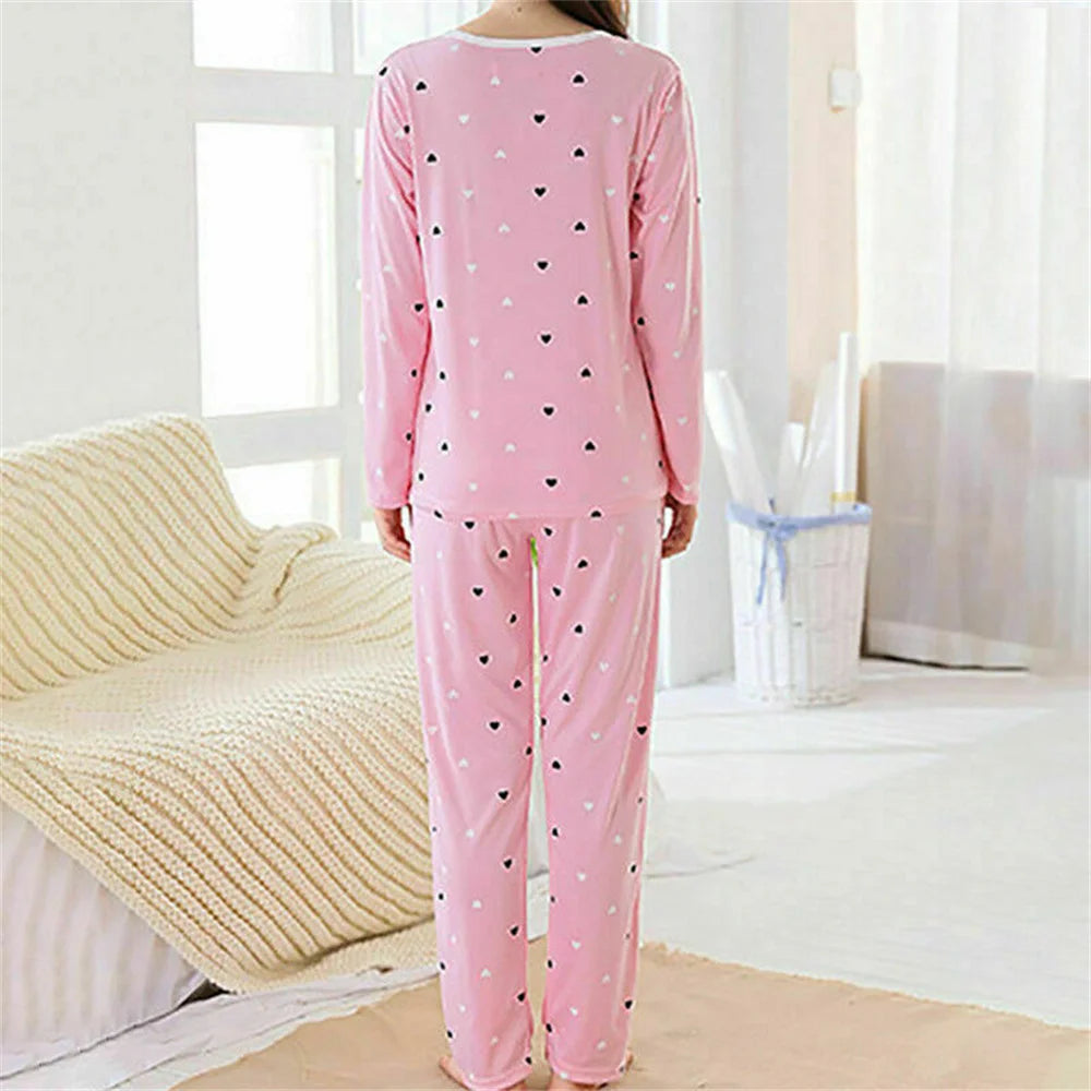 Women's Homewear Long Sleeved Pants Set Can Be Worn Externally Milk Silk Pink Cute Cartoon Style Spring And Autumn Pajamas Set