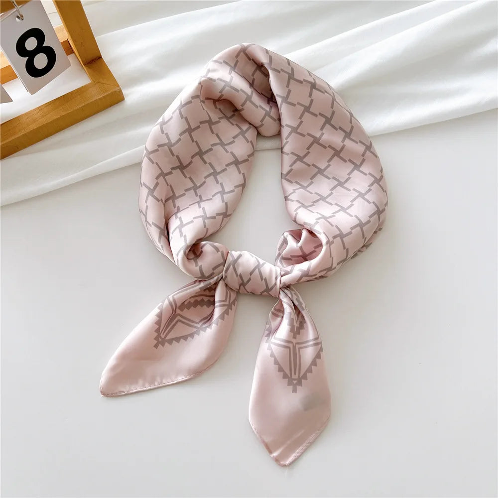 2023 New Print Silk Satin Headkerchief Women Luxury Design Neck Tie Scarf Female Hair Hand Wrist Foulard Shawl Hijab Bandana