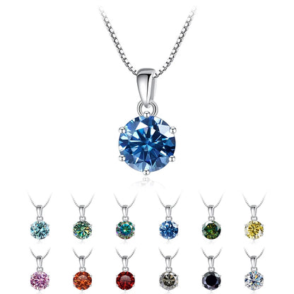 JoyceJelly 1 CT Real Moissanite Pendant Necklace For Women Royal Blue Color Moissanite 925 Sterling Silver Wedding Fine Jewelry