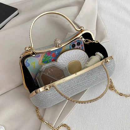 Wedding Bridal Beaded Women Evening Bag Dinner Bag Chain Shoulder Handbags Elegant Rhinestones Clutch Egg Shape Evening Bag