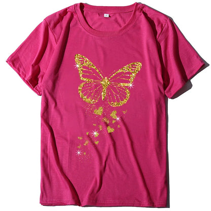 Golden Butterfly Print Women T Shirt Short Sleeve O Neck Loose Women Tshirt Ladies Tee Shirt Tops Clothes Camisetas Mujer