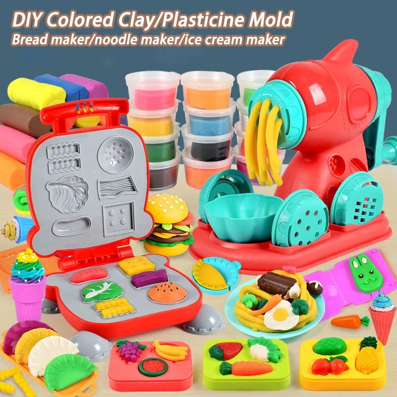 3D Color Clay Toy Kids Pretend Play Ice Cream Maker Burger Noodle Plasticine Toy Clay/Plasticine Mold