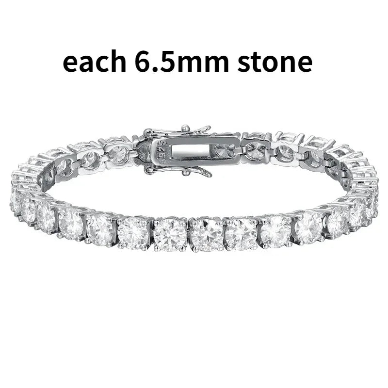 2-6.5mm Real Moissanite Tennis Bracelet  100% 925 Sterling Silver Wedding Jewelry