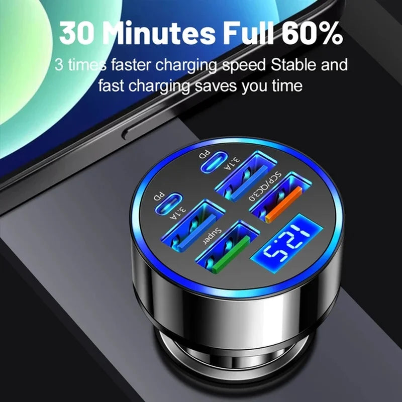 100W 6 Ports Car Charger Fast Charging