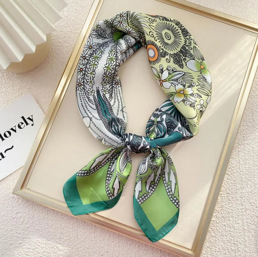 70cm Multifunction Square Bandana Scarf Silk Hairband Foulard Floral Print Neckercheif Luxury Women Summer Spring Scarves 2022