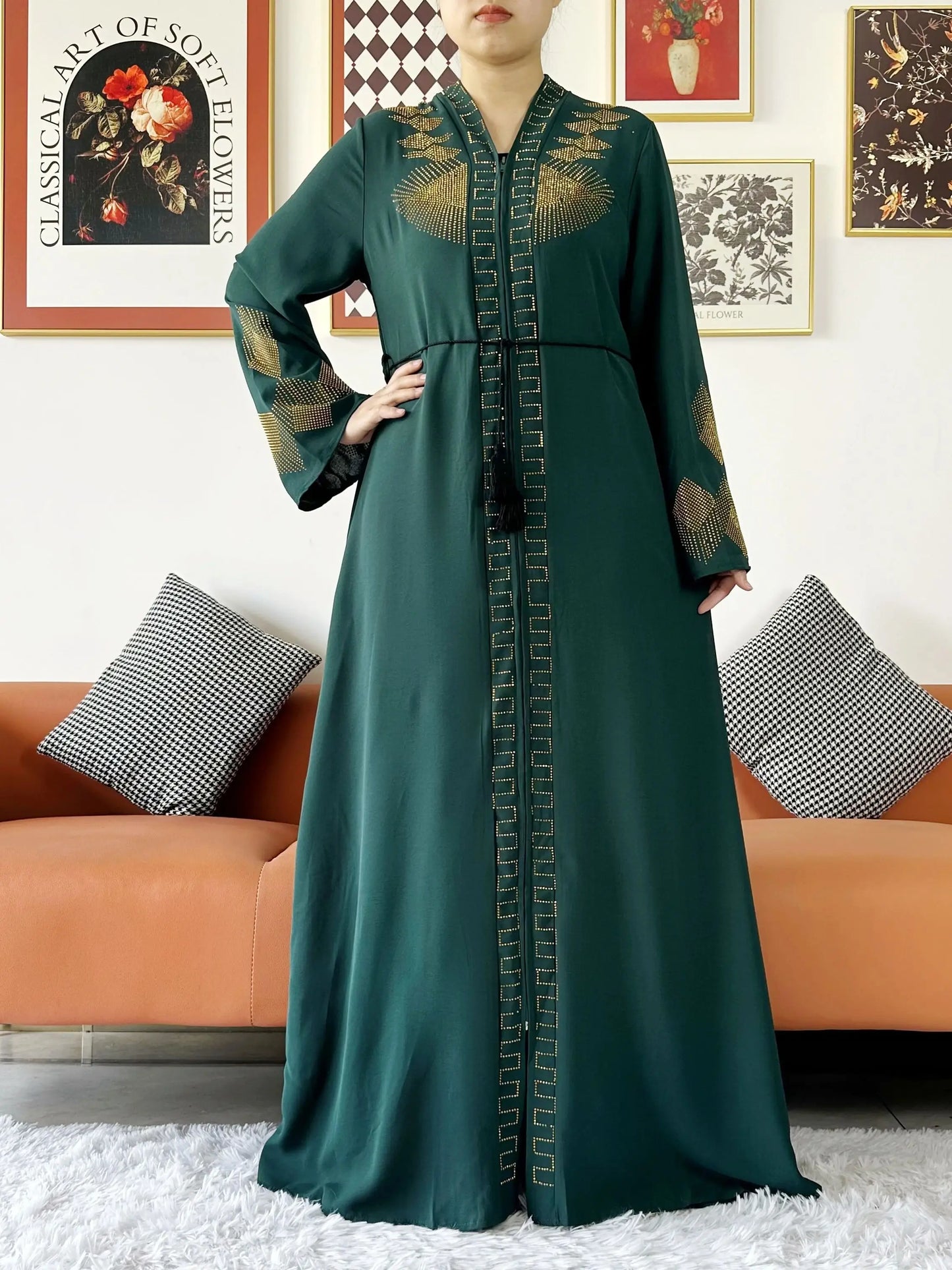 New Women Elegant Dress Chiffon Open Abaya with Zipper Muslim Women Dress Islamic Clothing Cardigan Abaya Women Muslim Dress