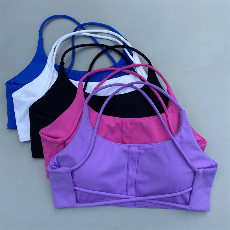 Cross Straps Sports Bra Women Gym Yoga Crop Workout Top Vest High Support Fitness Bralette Push Up Underwear Soft Breathable