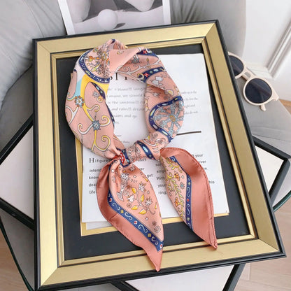 2023 Elegant Florals Print Square Scarf Women Bandana Hairband Lady Head Wraps Female Shawl Fashion Neckerchief Multifunction