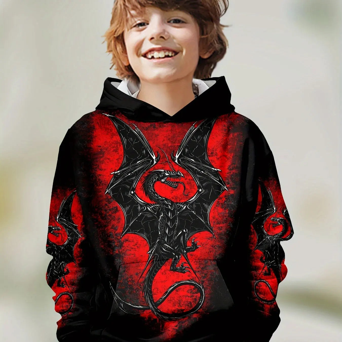 Boys Hoodies Long Sleeve Creative 3D Dragon Print