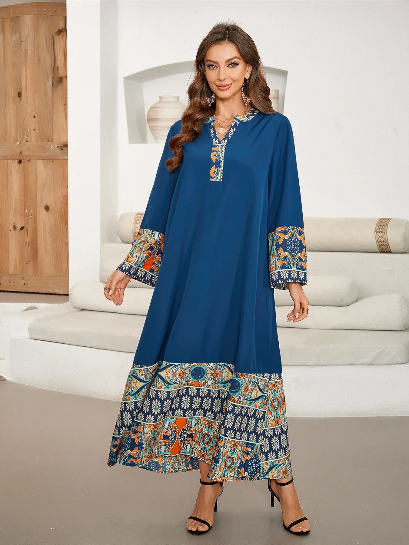 Eid Summer Print Dress for Muslim Women Ramadan Abaya Long Dress Morocco Kaftan Vestidos Largos Dubai Turkey Robe Jalabiya 2024