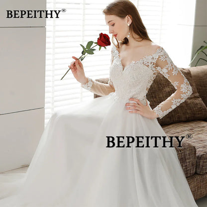 BEPEITHY Customized Vestido De Novia Beach Wedding Dress For Women Sexy Backless Modern Full Sleeves Bridal Gowns 2023 Hot Sale