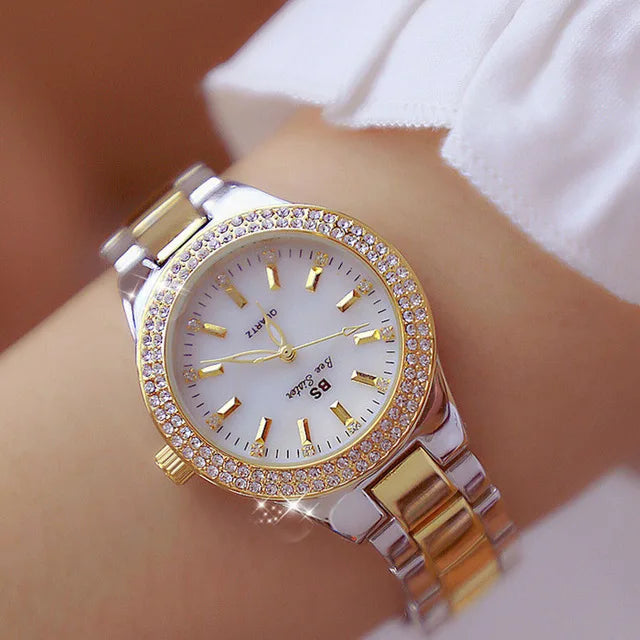 Golden Women Wrist Watches For Ladies Dress Watch Women Montre Femme Crystal Diamond Watches Stainless Steel Silver Clock