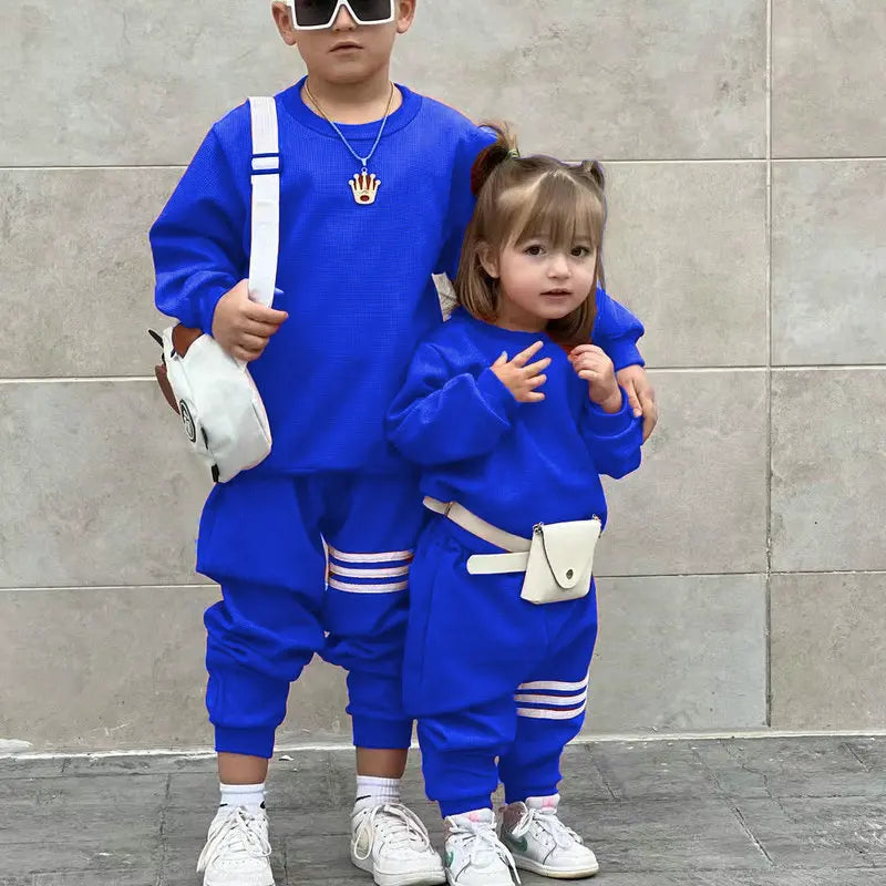 1-8Y Kids Boys Girls Casual Clothes Sets Children's Autumn Tracksuits Clothing Outfits For Baby Loose Sport Shirts+Striped Pants