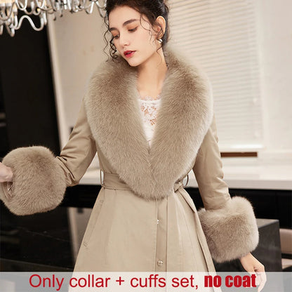 Winter Natural 100% Real Fox Fur Scarf And Cuff Set Russian Women Clothes Neck Warm Luxury Coat Scarves Fashion Fur Shawl Wraps