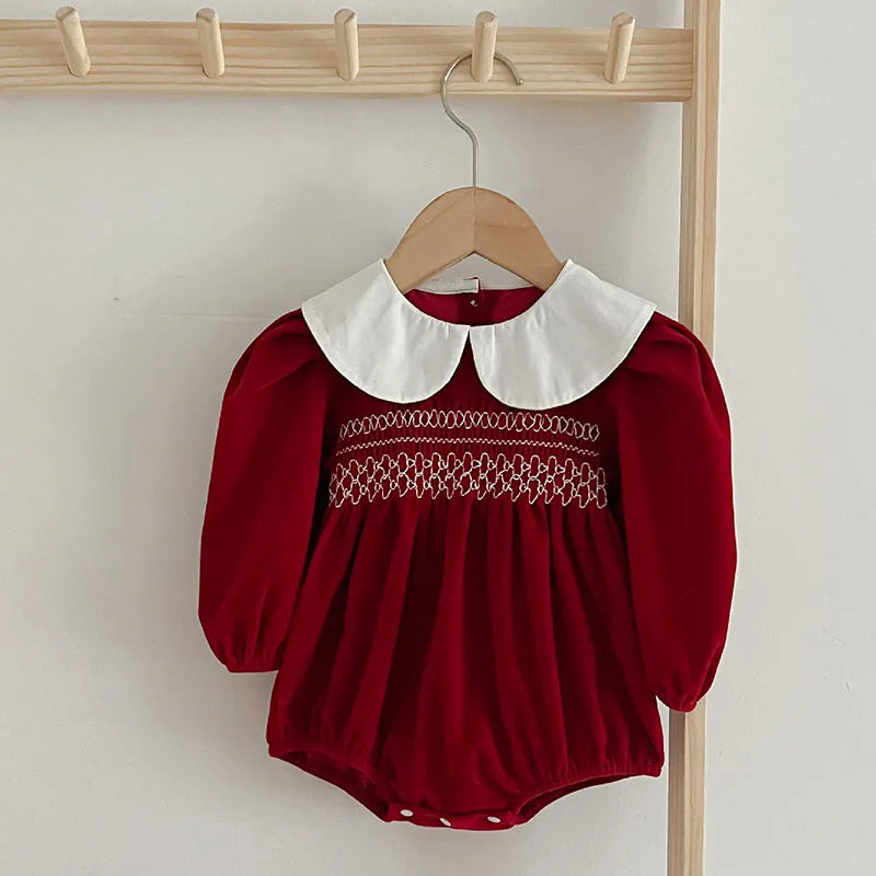 Autumn Spring Baby Girl Party Dress Long Sleeved Cotton Stitching Baby Rompers Kids Princess Dress Christmas Sister Clothing