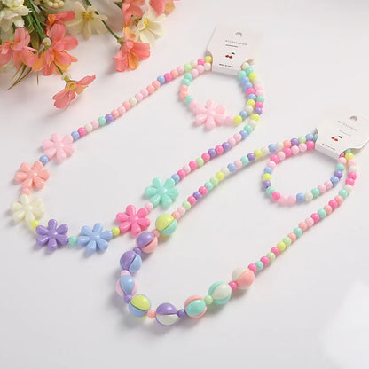 2pcs/set Candy Color Beads Cute Flower Rainbow Necklace Bracelet Sets for Kids Party Jewelry Girl Birthday Gift