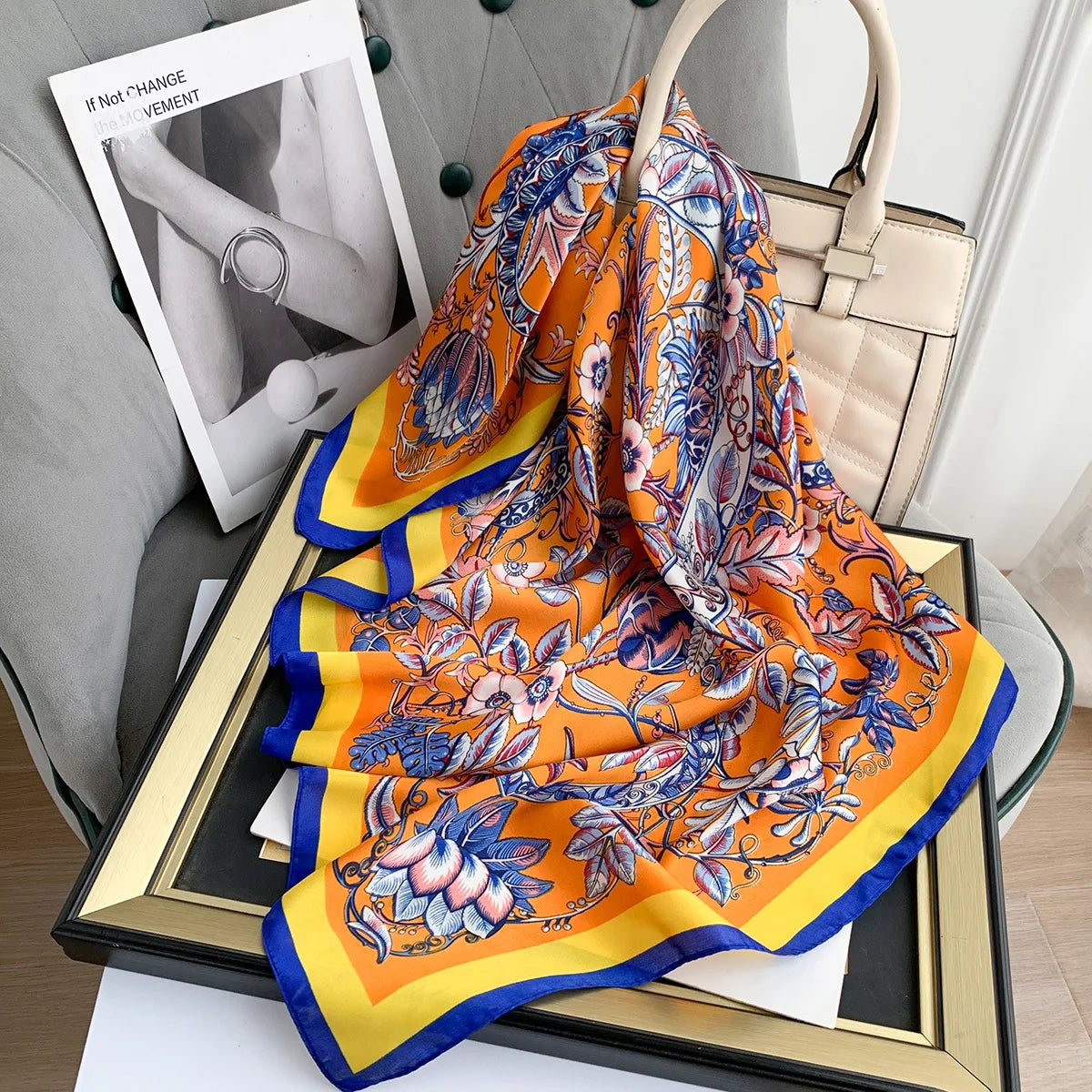 Florals Prints Women's Thin Polyeater Silk Scarf 2023 New Fashion Casual Satin Small Square Wraps Scarves Shawl 70cm