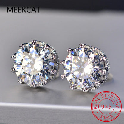 New Lab Diamond Created Shiny Moissanite Gemstone 925 Sterling Silver Crown Stud Earrings Crystal Jewelry For Women Wedding Gift